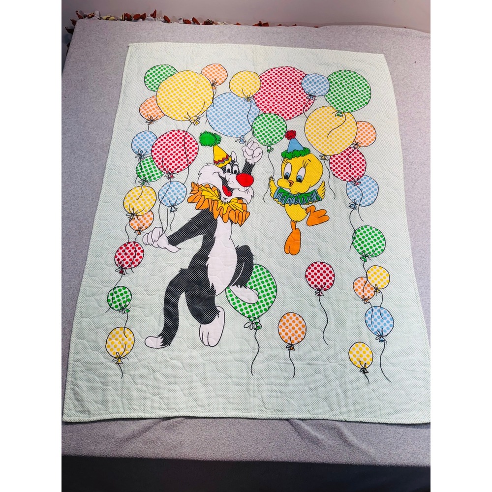 Vintage '82 Warner Bros Sylvester Tweety Balloon Fabric Panel 35x44 Looney Tunes